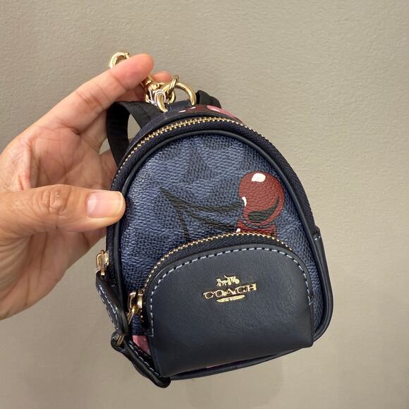 Coach CZ086 Mini Court Backpack Bag Charm In Signature Canvas With Cherry Print - Picture 12 of 16